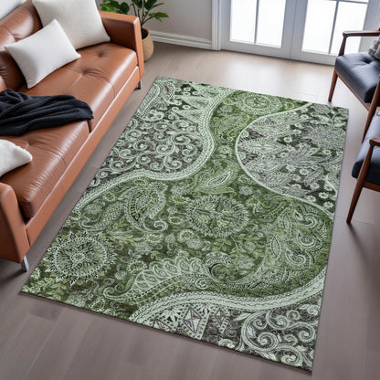 Premium Machine Washable Mayfield AMF1078 Olive 3' x 5' Rug
