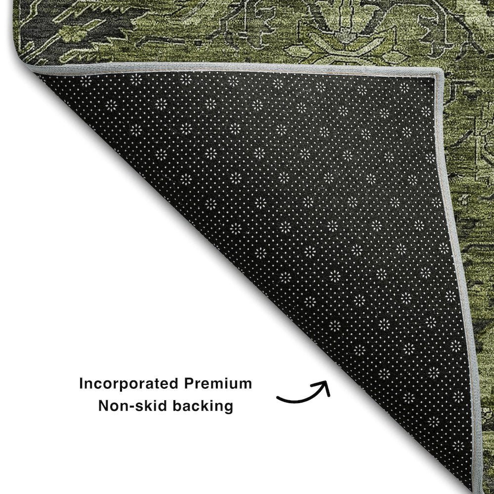 Premium Machine Washable Mayfield AMF1082 Olive 2'3" x 7'6" Runner Rug