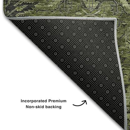 Premium Machine Washable Mayfield AMF1082 Olive 2'3" x 7'6" Runner Rug