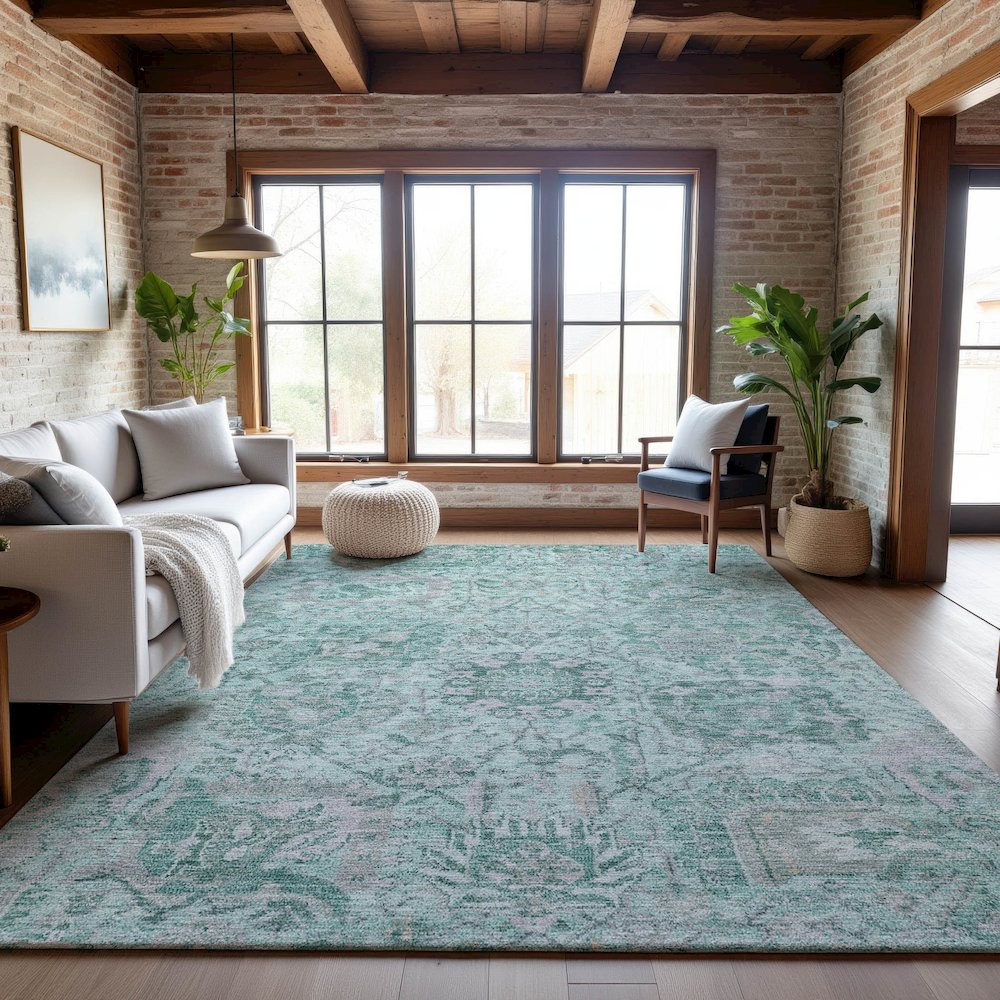 Premium Machine Washable Mayfield AMF1102 Teal 3' x 5' Rug