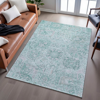 Premium Machine Washable Mayfield AMF1102 Teal 3' x 5' Rug