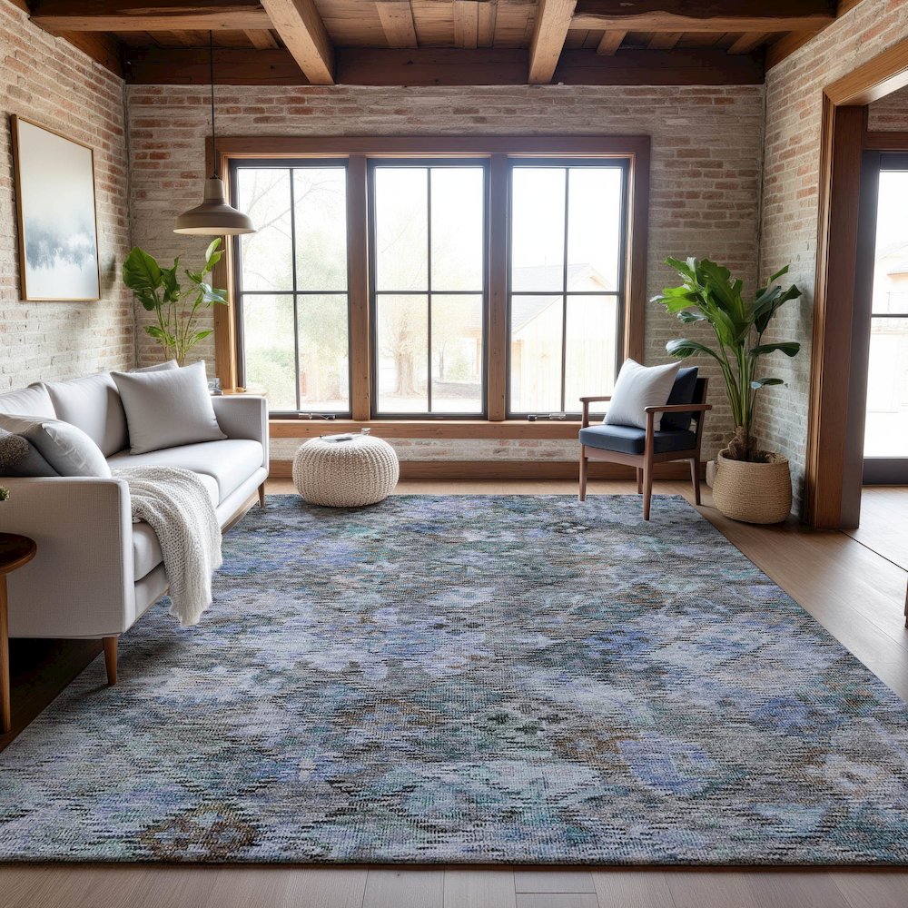 Premium Machine Washable Mayfield AMF1109 Blue 3' x 5' Rug