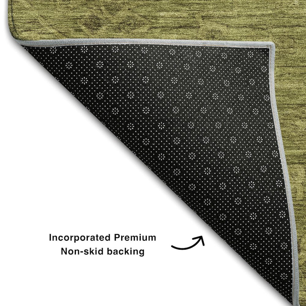 Premium Machine Washable Mayfield AMF1111 Olive 2'3" x 7'6" Runner Rug