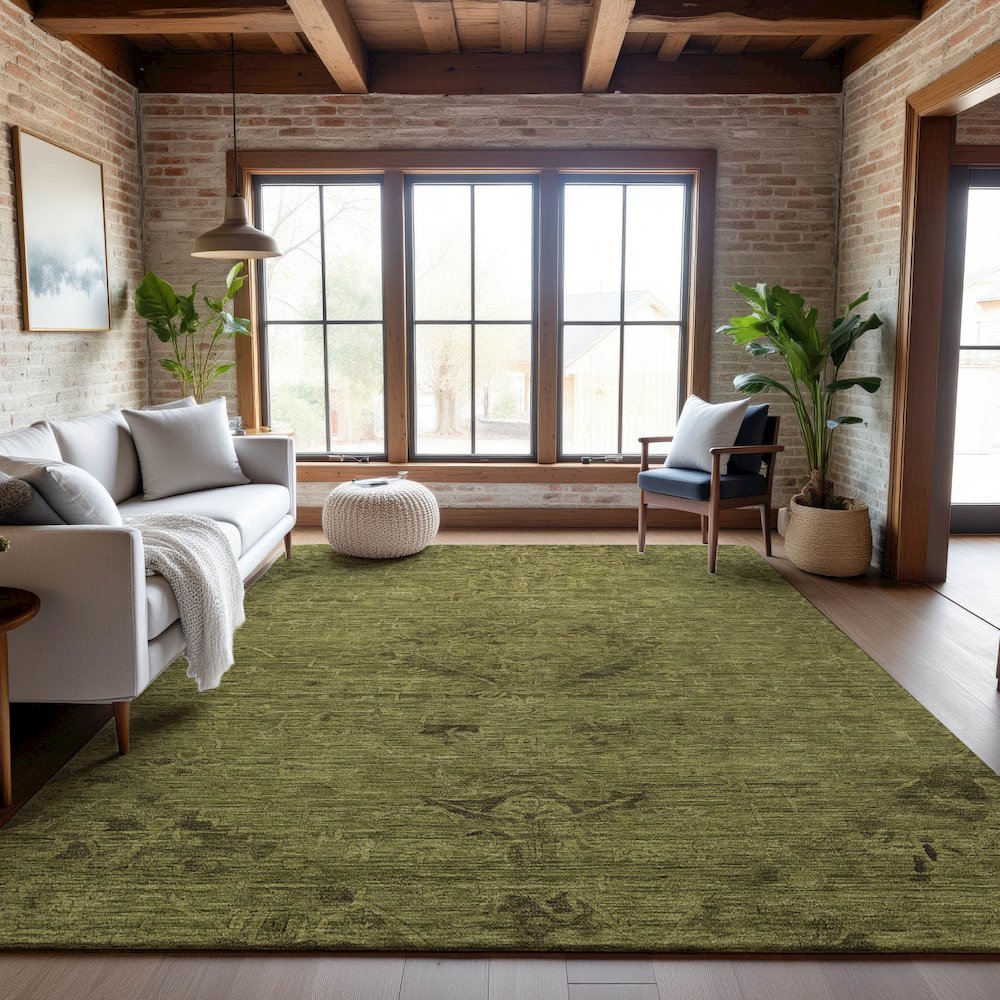 Premium Machine Washable Mayfield AMF1111 Olive 3' x 5' Rug