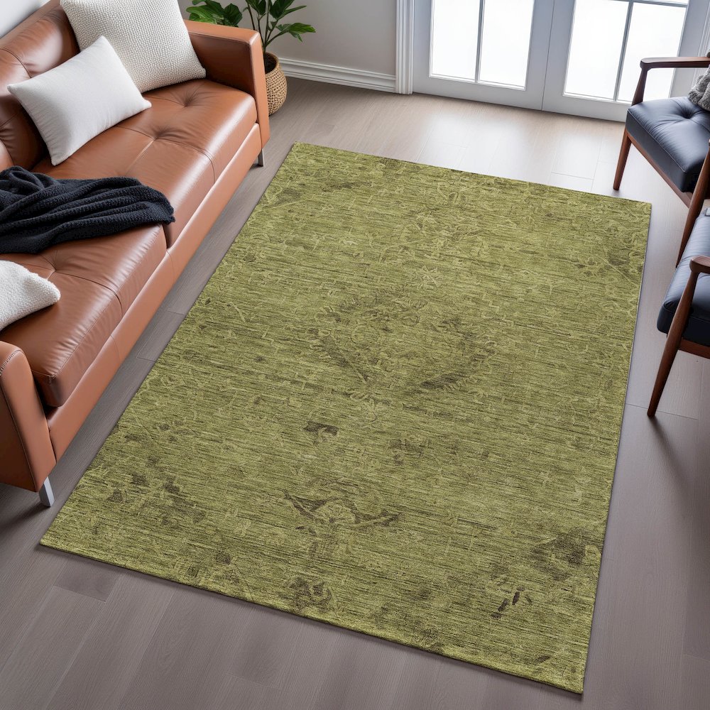Premium Machine Washable Mayfield AMF1111 Olive 3' x 5' Rug