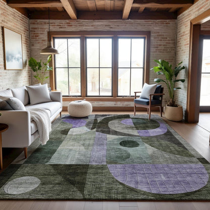 Premium Machine Washable Mayfield AMF1117 Olive 3' x 5' Rug