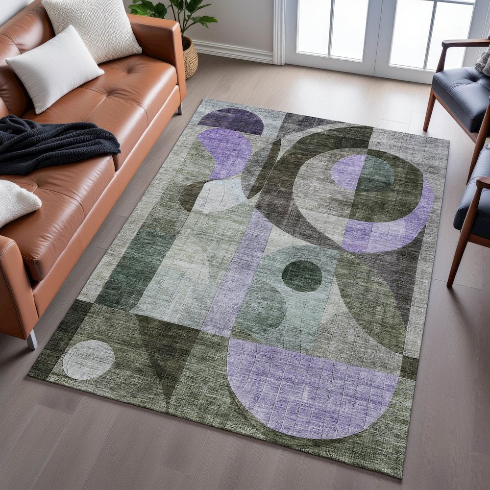 Premium Machine Washable Mayfield AMF1117 Olive 3' x 5' Rug