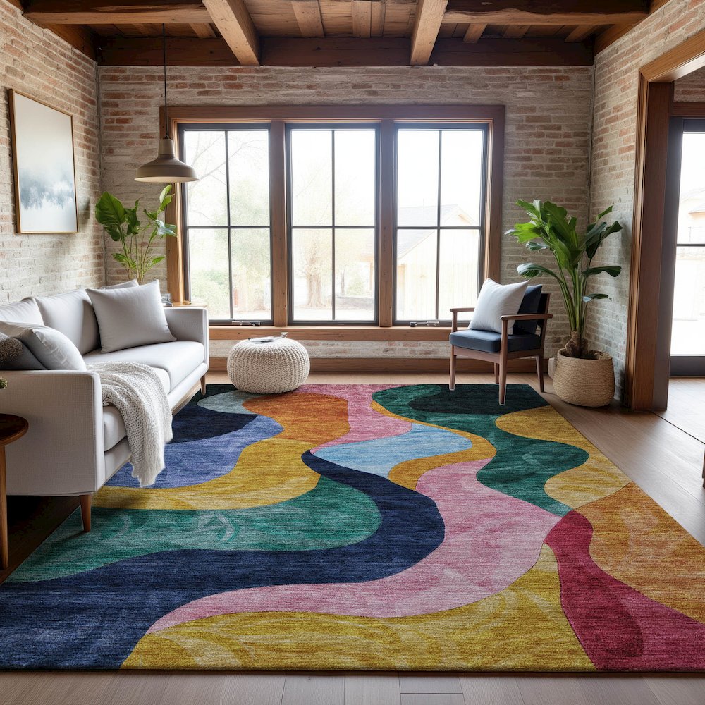Premium Machine Washable Mayfield AMF1120 Green 3' x 5' Rug