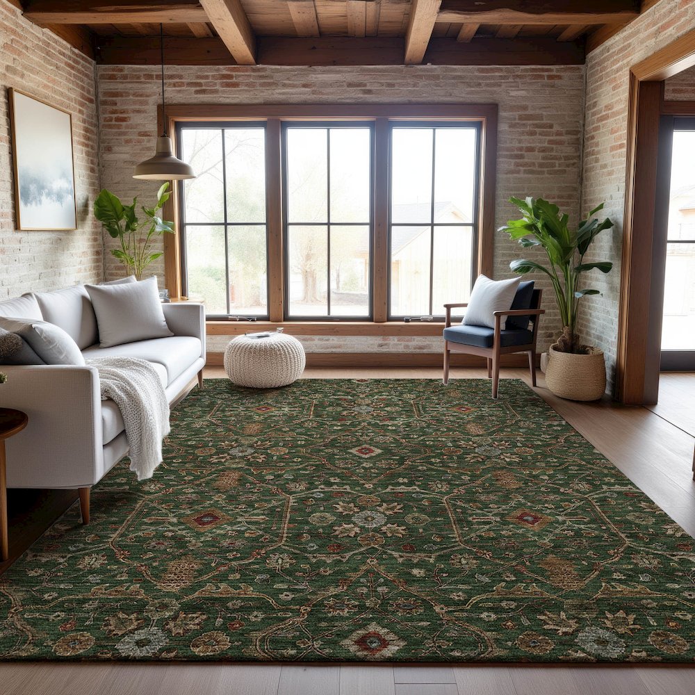 Premium Machine Washable Mayfield AMF1130 Emerald 3' x 5' Rug