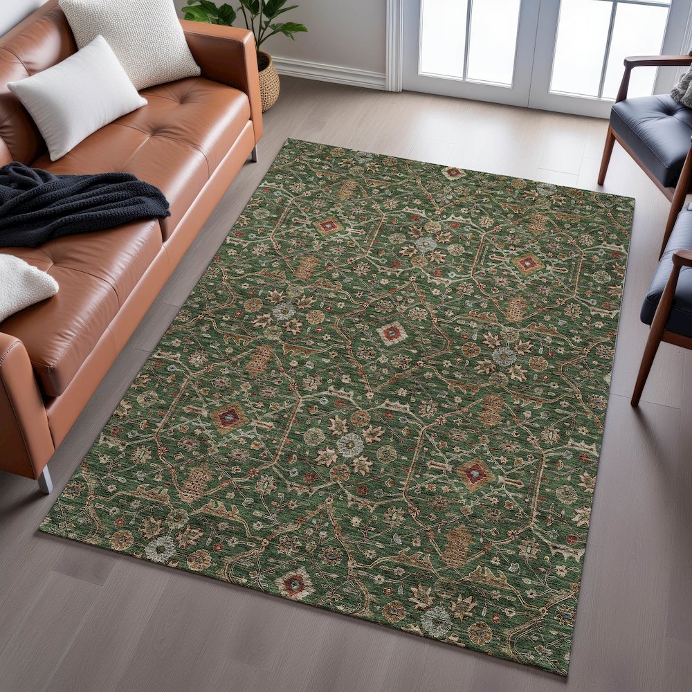 Premium Machine Washable Mayfield AMF1130 Emerald 3' x 5' Rug