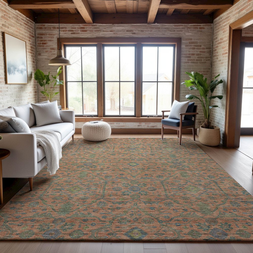 Premium Machine Washable Mayfield AMF1131 Coral 3' x 5' Rug