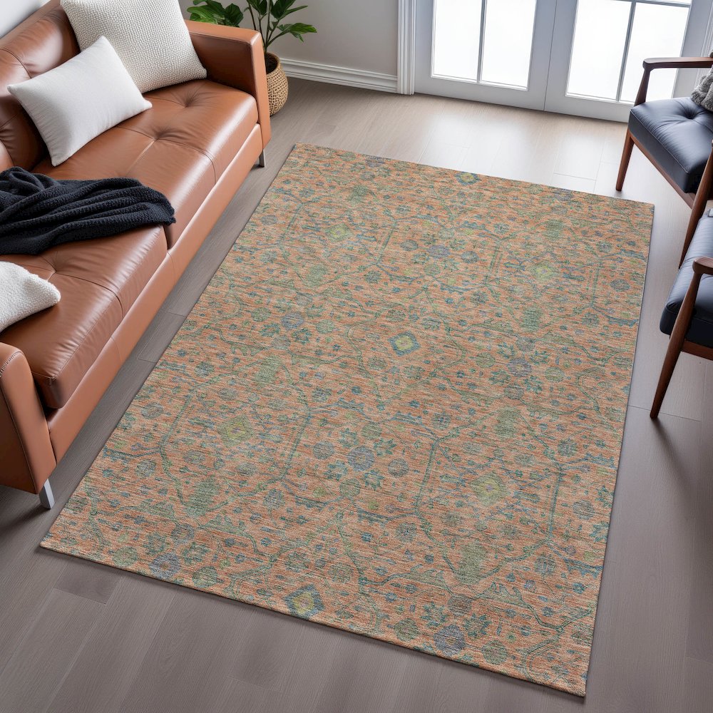 Premium Machine Washable Mayfield AMF1131 Coral 3' x 5' Rug