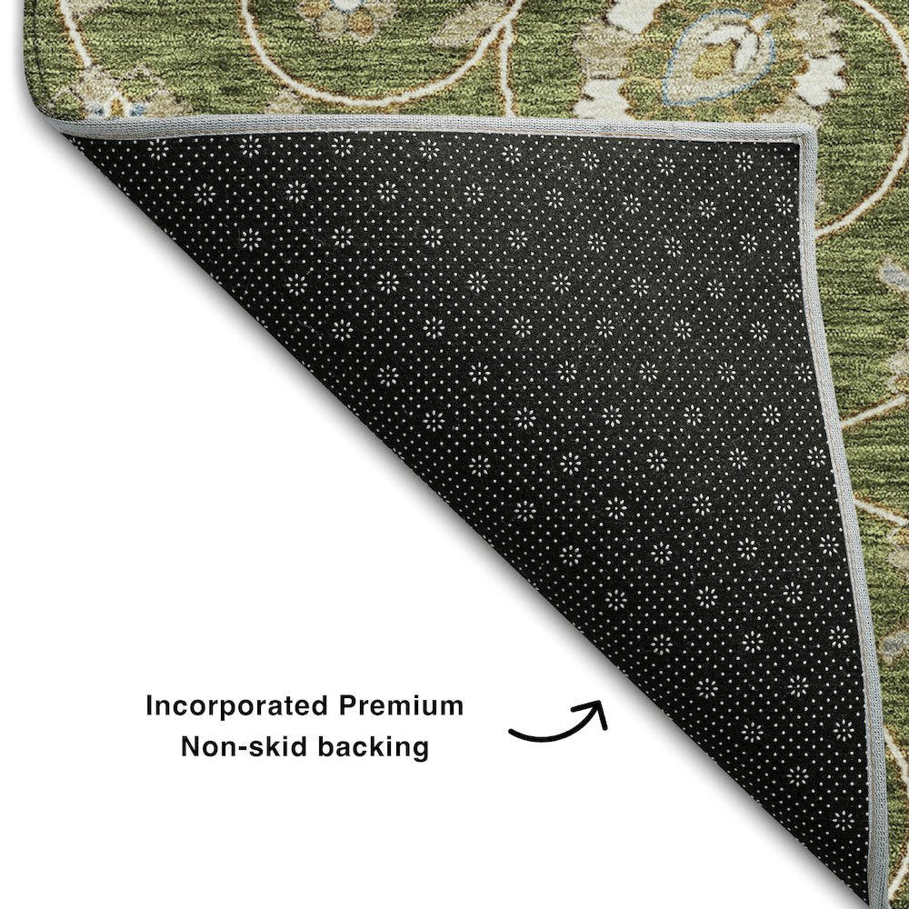 Premium Machine Washable Mayfield AMF1149 Olive 2'3" x 7'6" Runner Rug