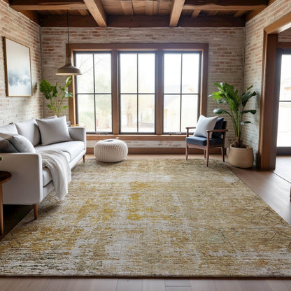 Premium Machine Washable Mayfield AMF1169 Gold 3' x 5' Rug