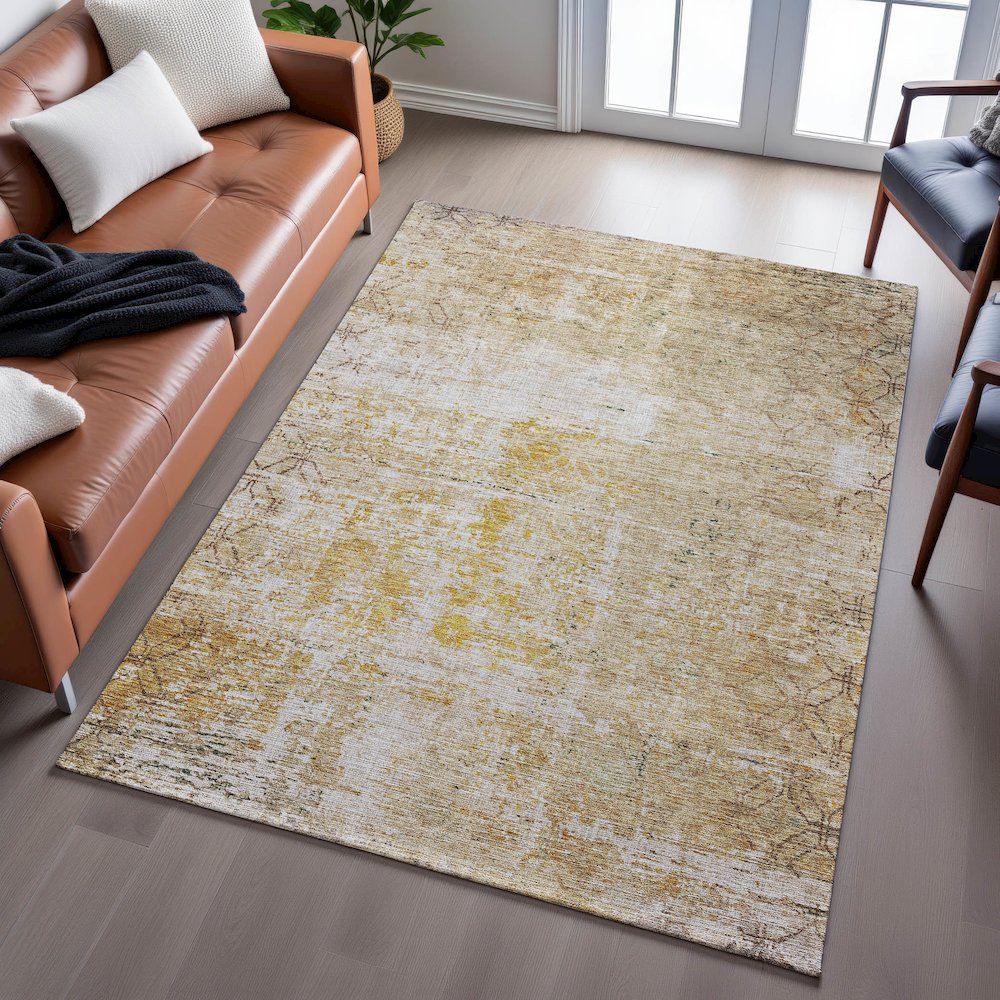 Premium Machine Washable Mayfield AMF1169 Gold 3' x 5' Rug