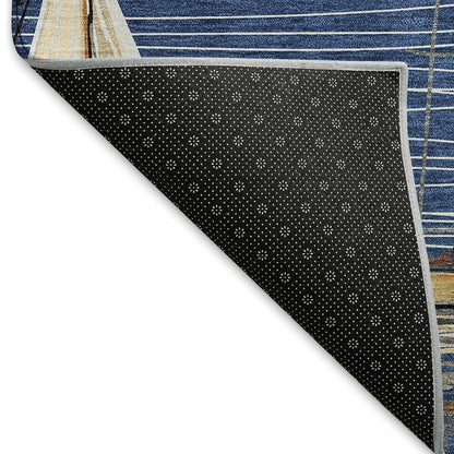 Premium Machine Washable Mayfield  Navy 2'3" x 7'6" Runner Rug