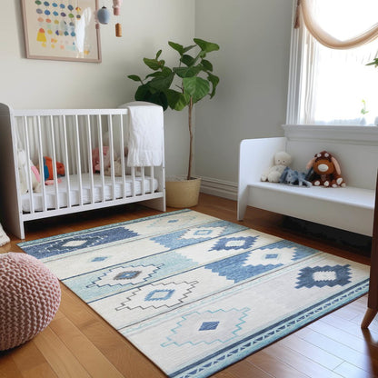 Premium Machine Washable Mayfield  Blue 3' x 5' Rug