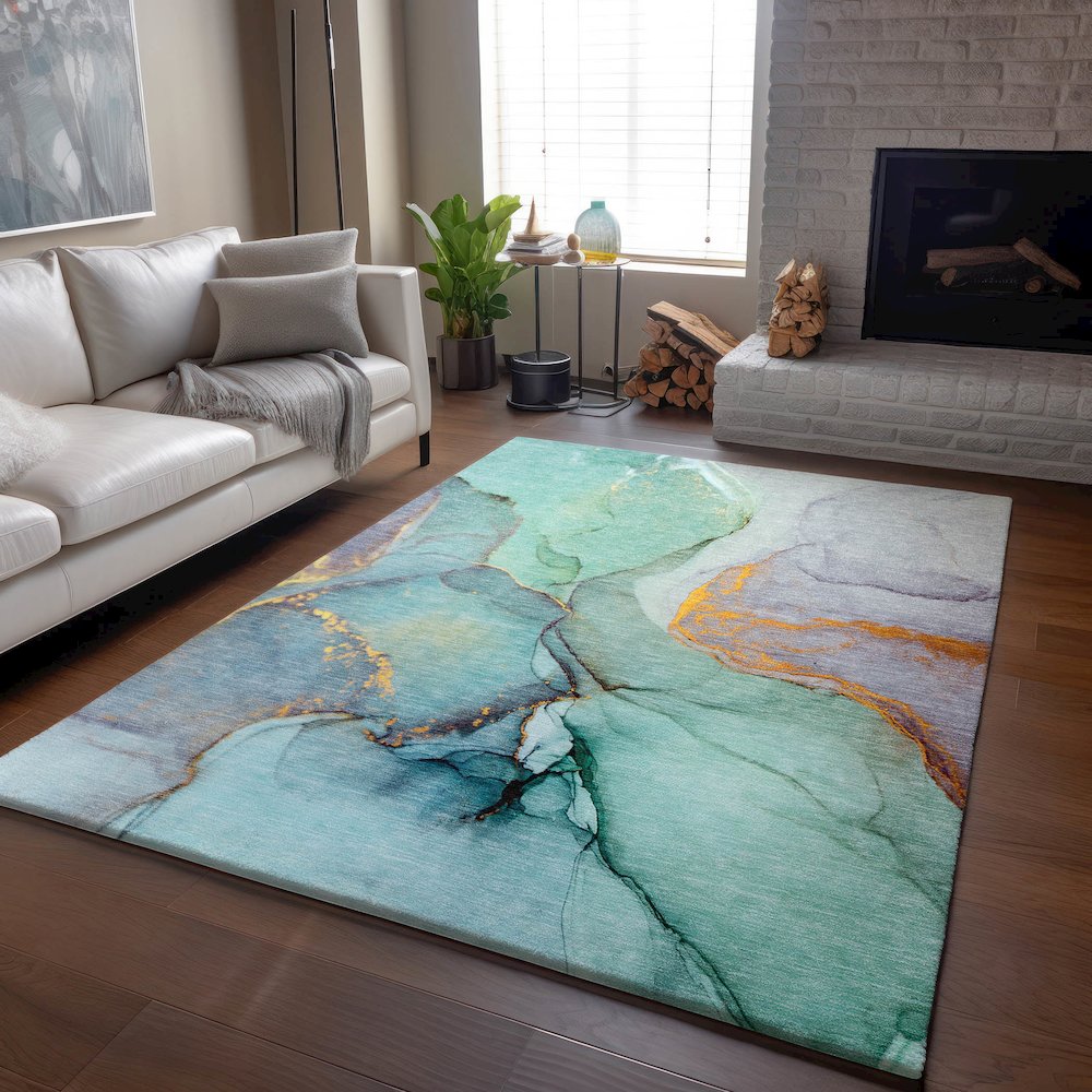 Premium Machine Washable Mayfield  Teal 3' x 5' Rug