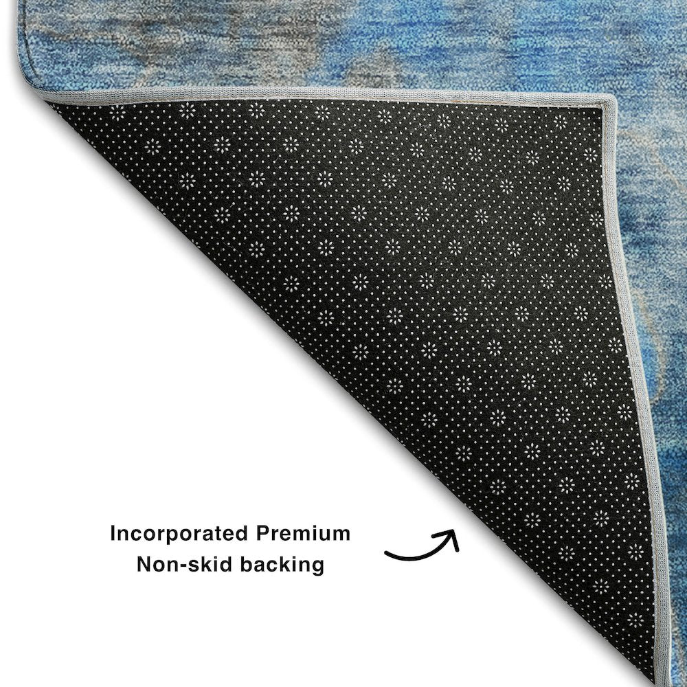 Premium Machine Washable Mayfield  Blue 2'3" x 7'6" Runner Rug