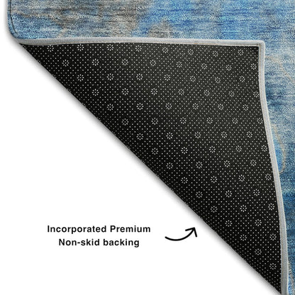 Premium Machine Washable Mayfield  Blue 2'3" x 7'6" Runner Rug