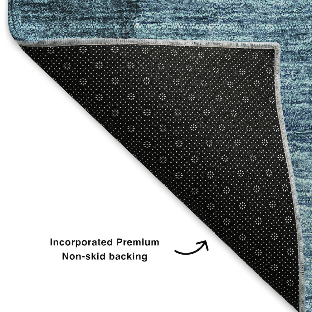 Premium Machine Washable Mayfield  Blue 2'3" x 7'6" Runner Rug