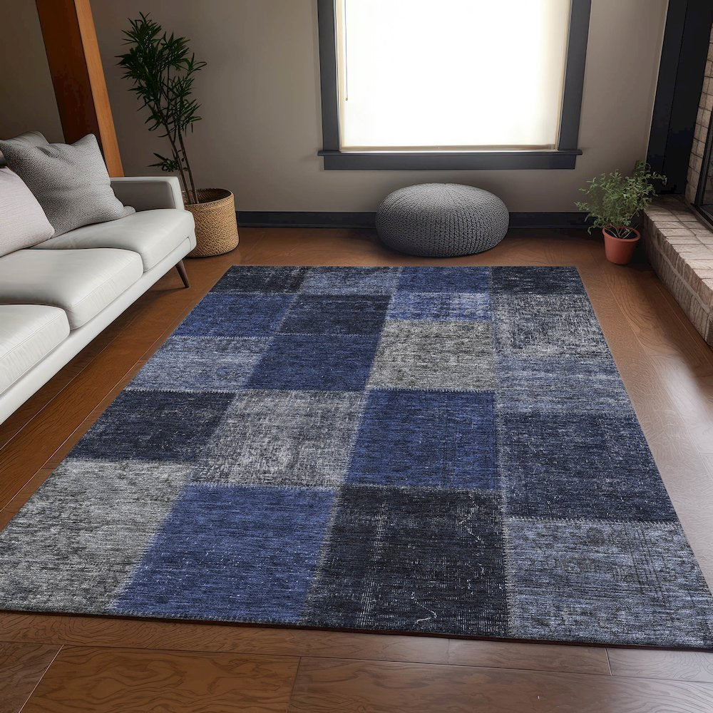 Premium Machine Washable Mayfield AMF663 Navy 3' x 5' Rug