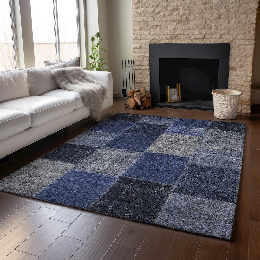 Premium Machine Washable Mayfield AMF663 Navy 3' x 5' Rug