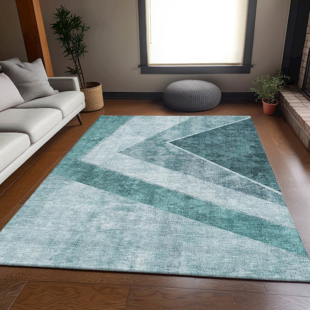 Premium Machine Washable Mayfield AMF671 Teal 3' x 5' Rug