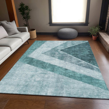 Premium Machine Washable Mayfield AMF671 Teal 3' x 5' Rug