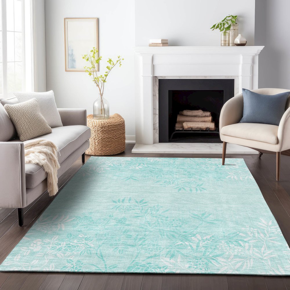 Premium Machine Washable Mayfield AMF673 Teal 3' x 5' Rug
