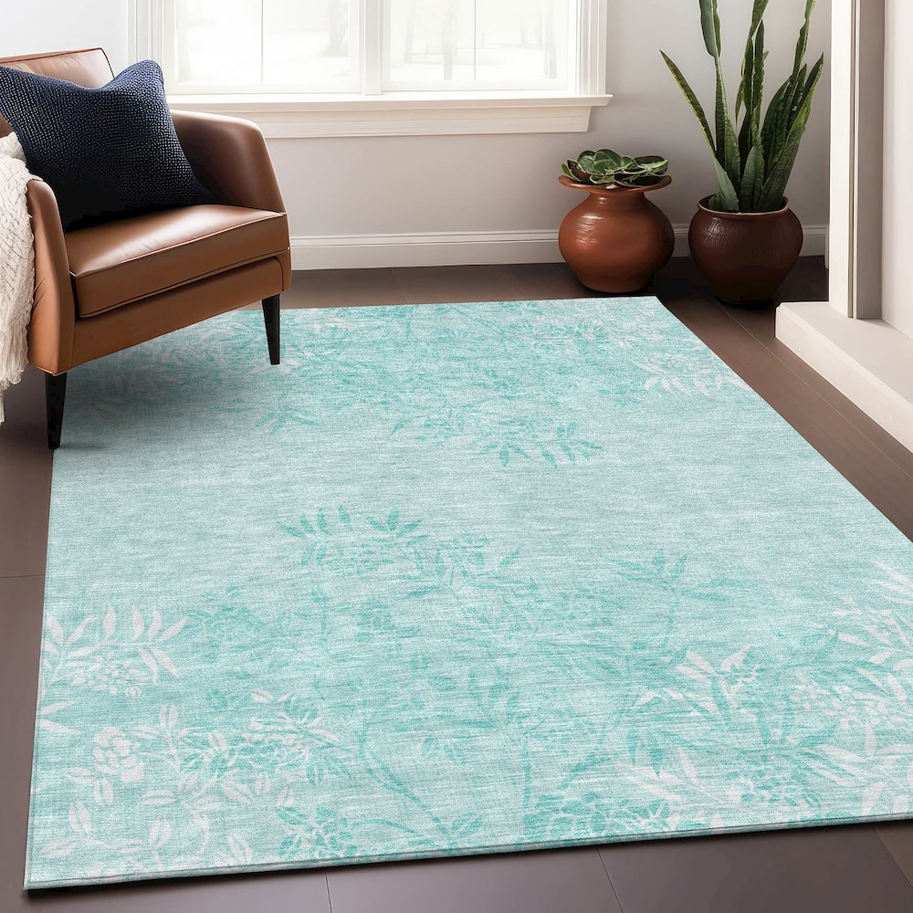 Premium Machine Washable Mayfield AMF673 Teal 3' x 5' Rug