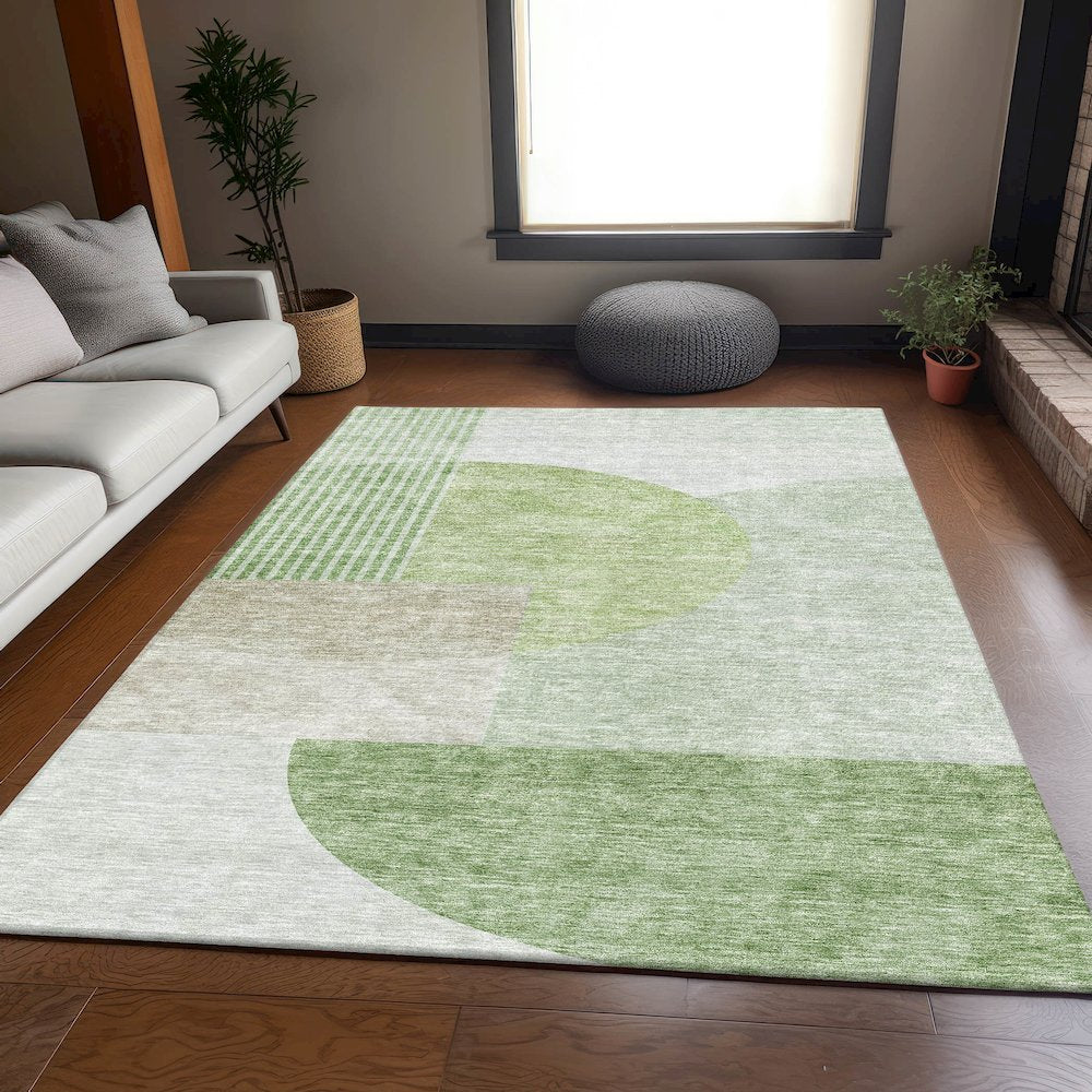 Premium Machine Washable Mayfield AMF678 Olive 3' x 5' Rug