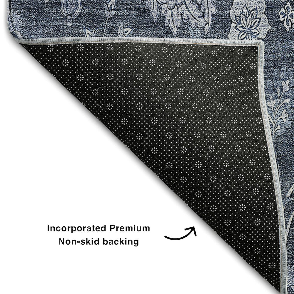Premium Machine Washable Mayfield AMF680 Blue 2'3" x 7'6" Runner Rug