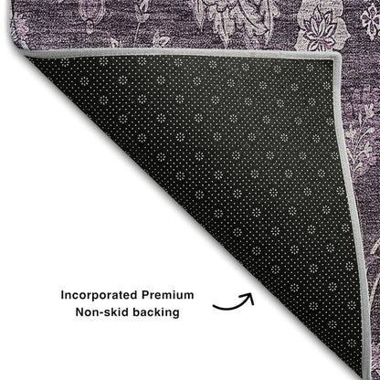 Premium Machine Washable Mayfield AMF680 Plum 2'3" x 7'6" Runner Rug