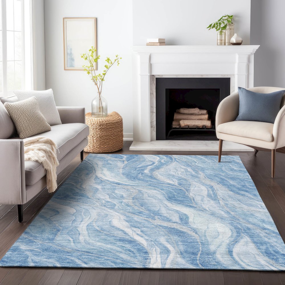 Premium Machine Washable Mayfield AMF720 Blue 3' x 5' Rug