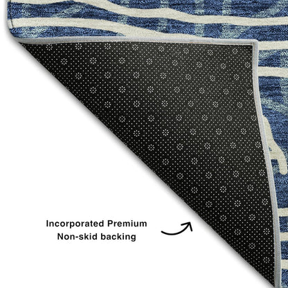 Premium Machine Washable Mayfield AMF730 Navy 2'3" x 7'6" Runner Rug