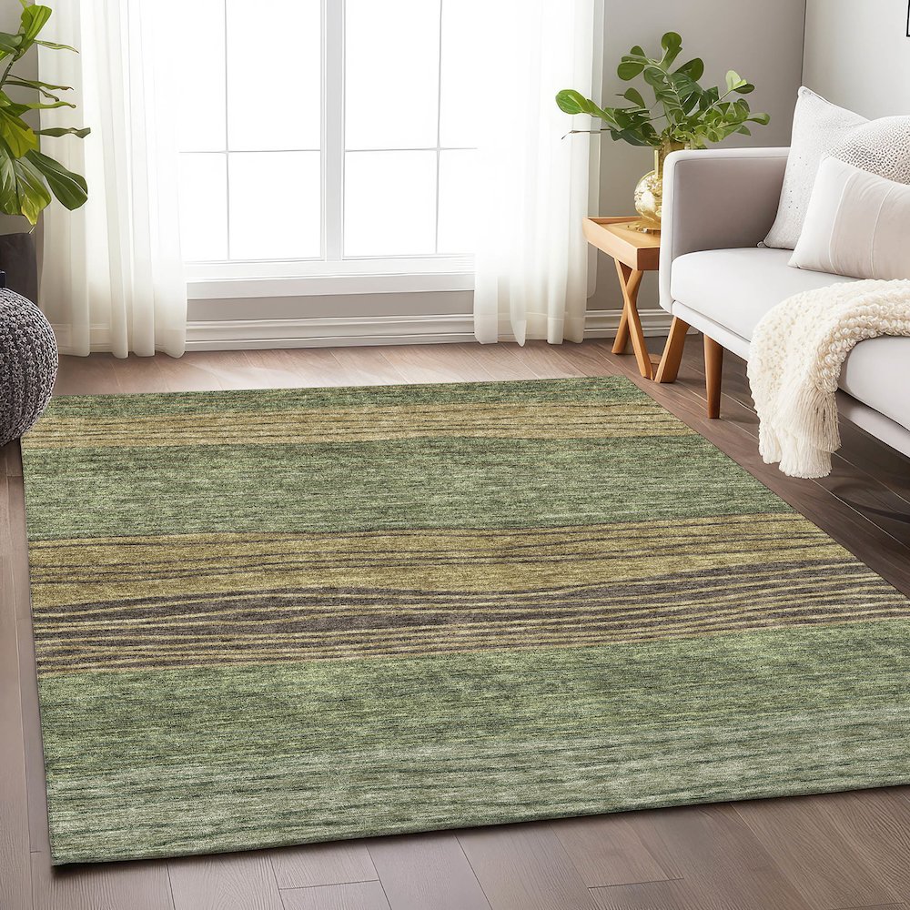 Premium Machine Washable Mayfield AMF735 Olive 3' x 5' Rug