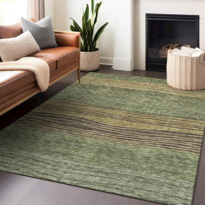 Premium Machine Washable Mayfield AMF735 Olive 3' x 5' Rug