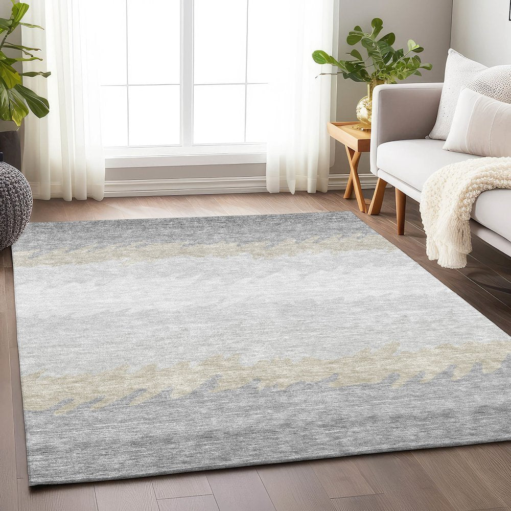 Premium Machine Washable Mayfield AMF736 Silver 3' x 5' Rug
