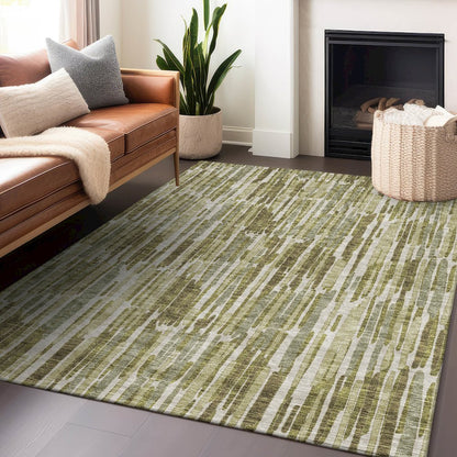 Premium Machine Washable Mayfield AMF739 Olive 3' x 5' Rug