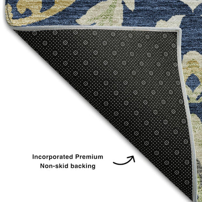 Premium Machine Washable Mayfield AMF751 Navy 2'3" x 7'6" Runner Rug