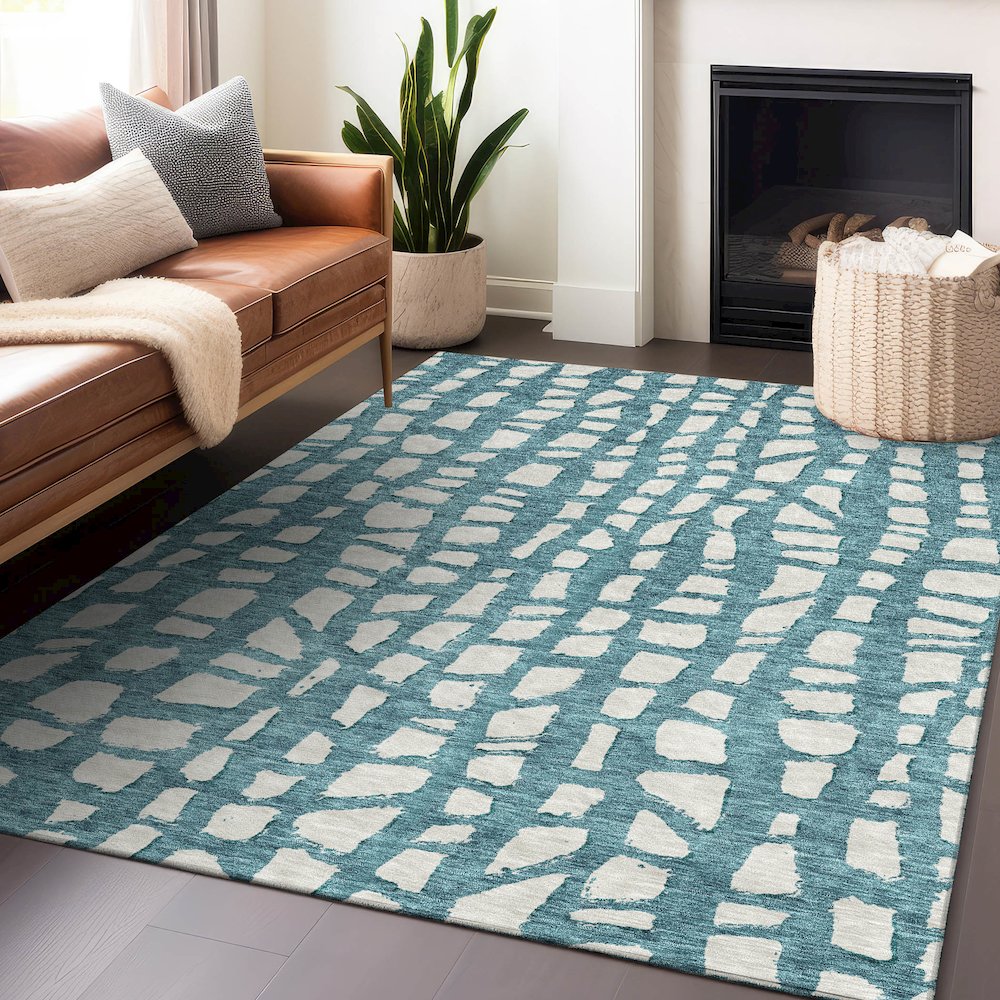 Premium Machine Washable Mayfield AMF754 Teal 3' x 5' Rug