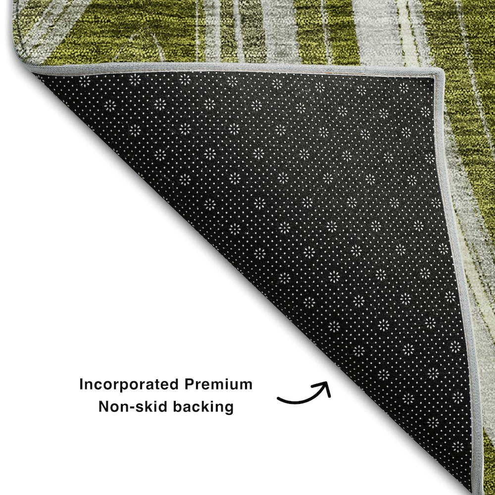 Premium Machine Washable Mayfield AMF756 Olive 2'3" x 7'6" Runner Rug