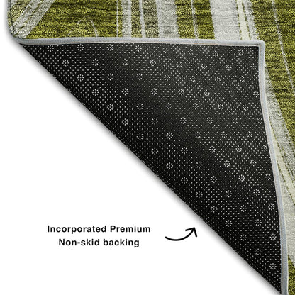 Premium Machine Washable Mayfield AMF756 Olive 2'3" x 7'6" Runner Rug