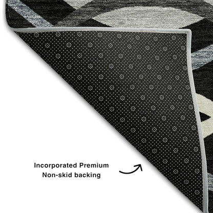 Premium Machine Washable Mayfield AMF757 Black 2'3" x 7'6" Runner Rug