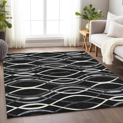 Premium Machine Washable Mayfield AMF757 Black 3' x 5' Rug