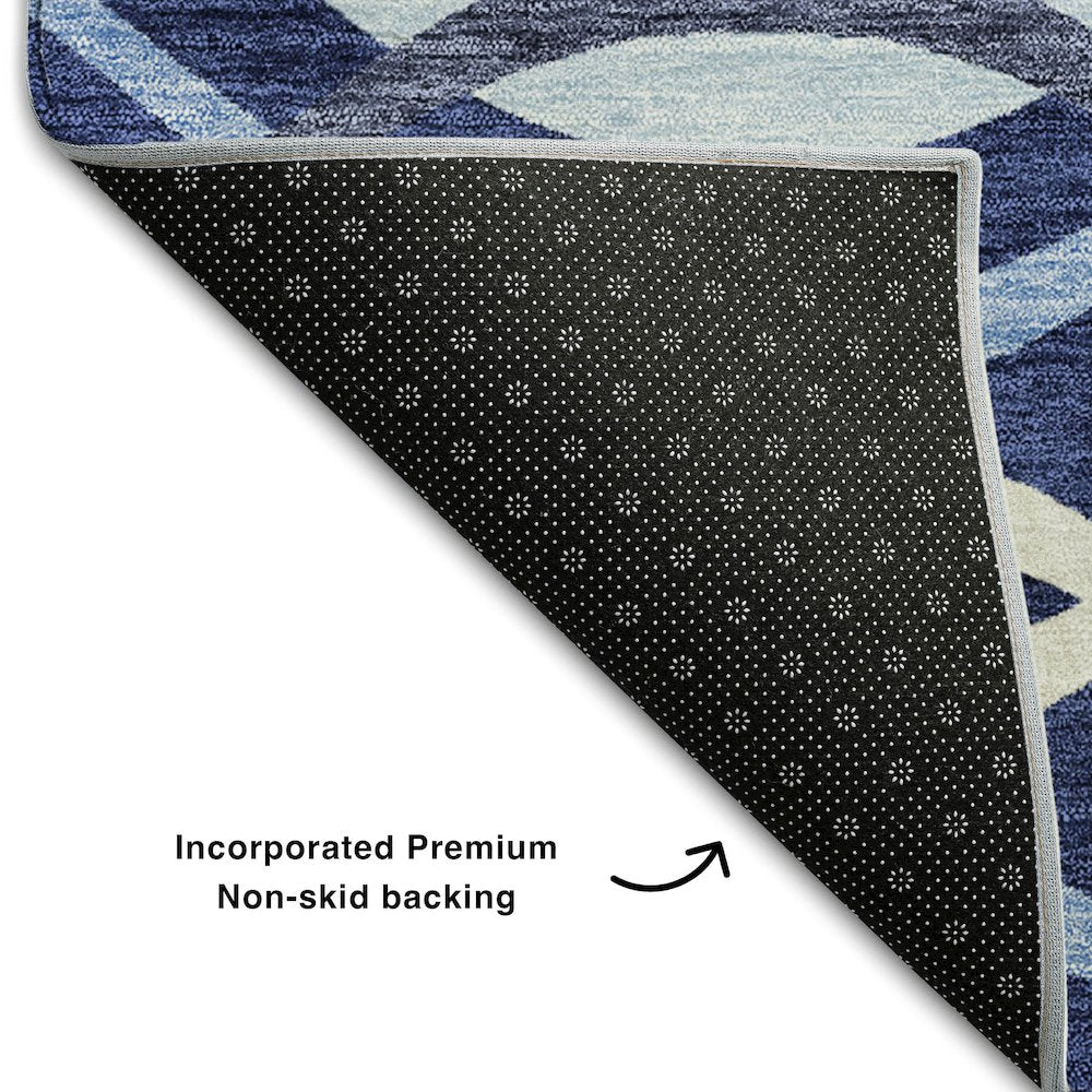 Premium Machine Washable Mayfield AMF757 Navy 2'3" x 7'6" Runner Rug