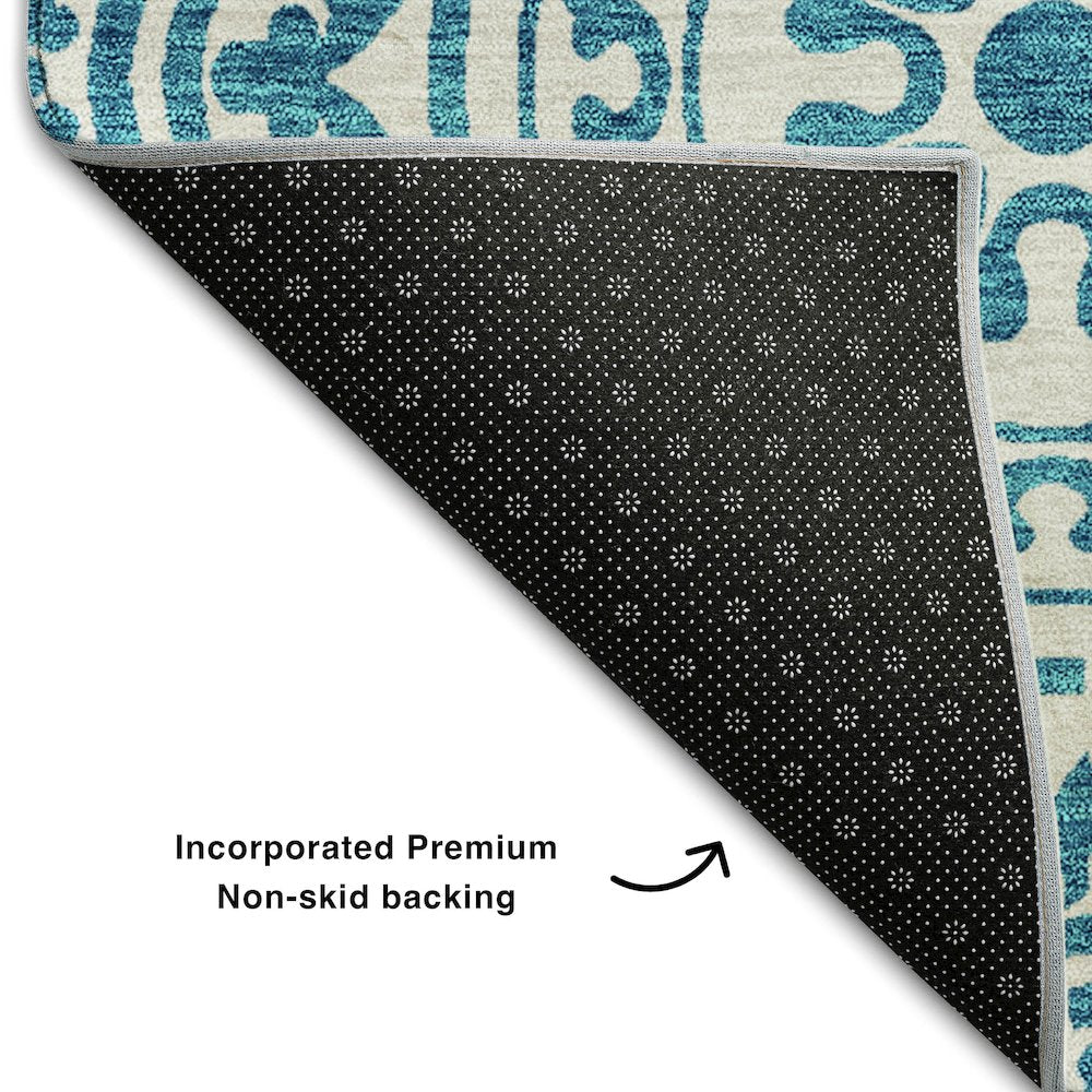 Premium Machine Washable Mayfield AMF758 Teal 2'3" x 7'6" Runner Rug