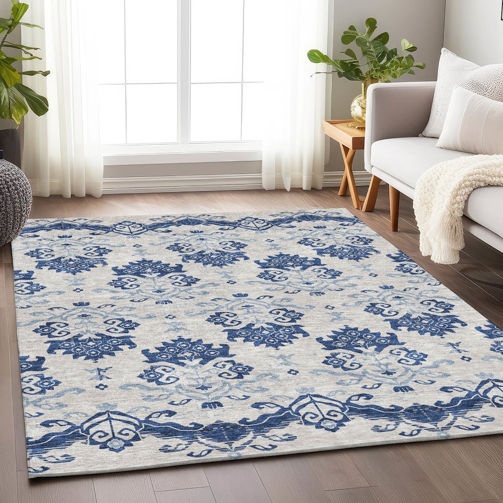 Premium Machine Washable Mayfield AMF759 Navy 3' x 5' Rug