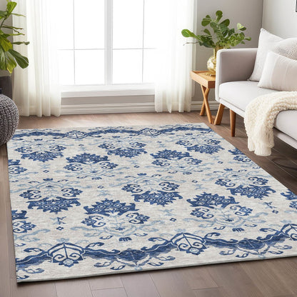 Premium Machine Washable Mayfield AMF759 Navy 3' x 5' Rug